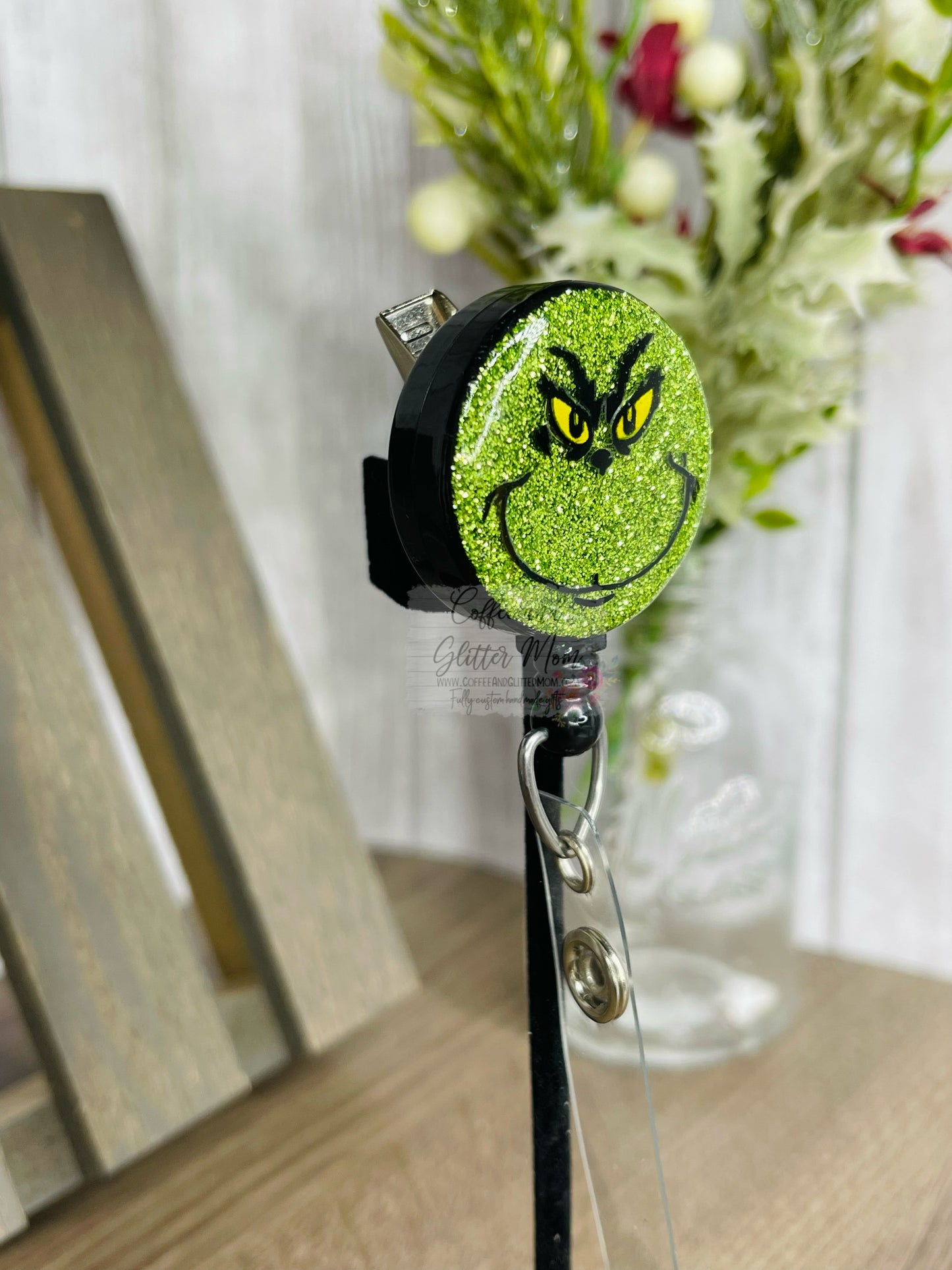 Green Grinch Badge Reel – Coffee And Glitter Mom