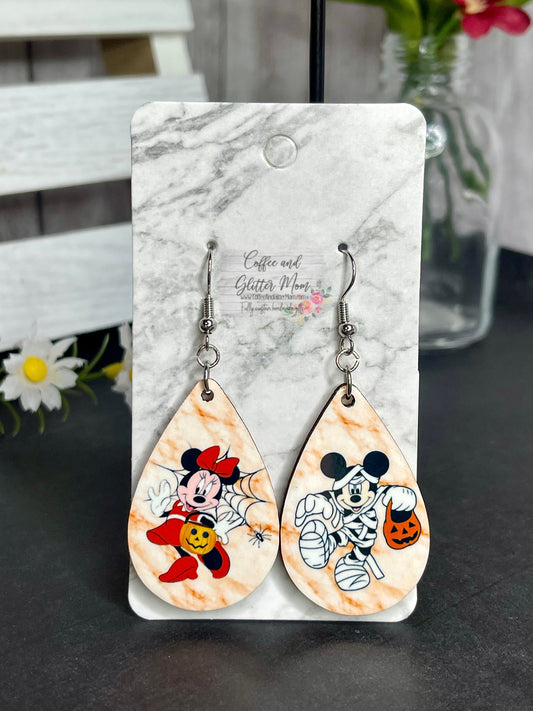 Mummy Mice Halloween Teardrop Earrings