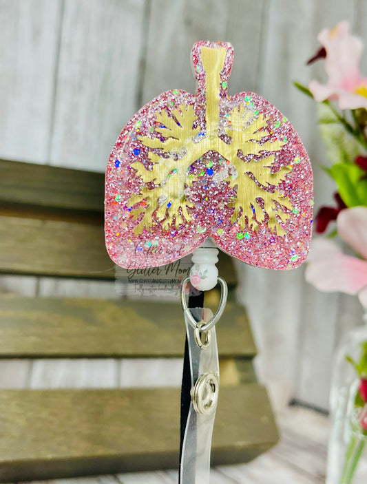 Pink and Gold Lungs Badge Reel
