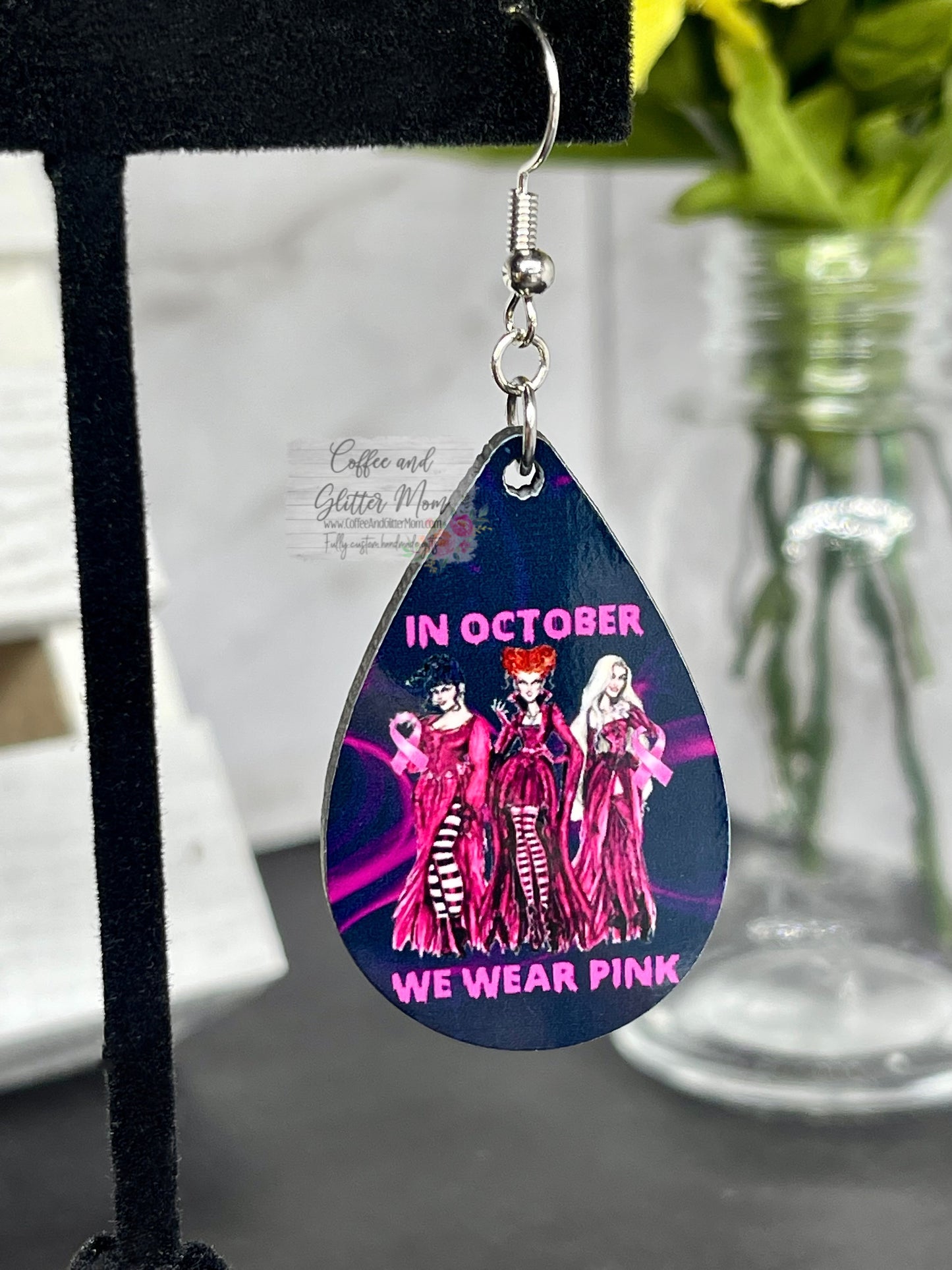 In October We Wear Pink Sanderson Witches Halloween Earrings