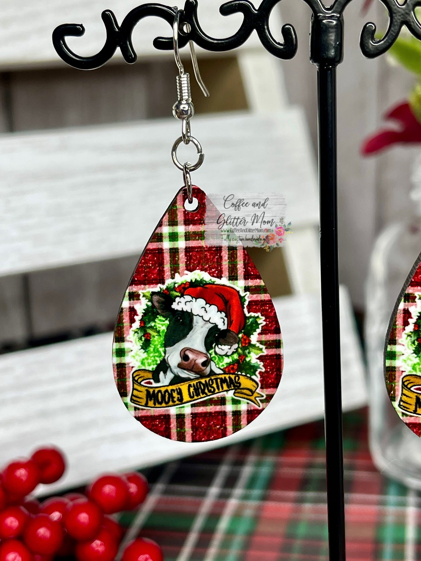 Mooey Christmas Cow Earrings