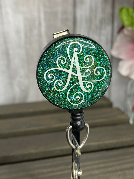 Pick your letter ‘Holographic Green' Badge Reel