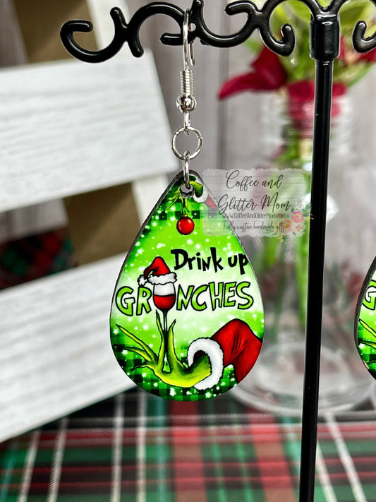 Drink Up Grinches Christmas Earrings