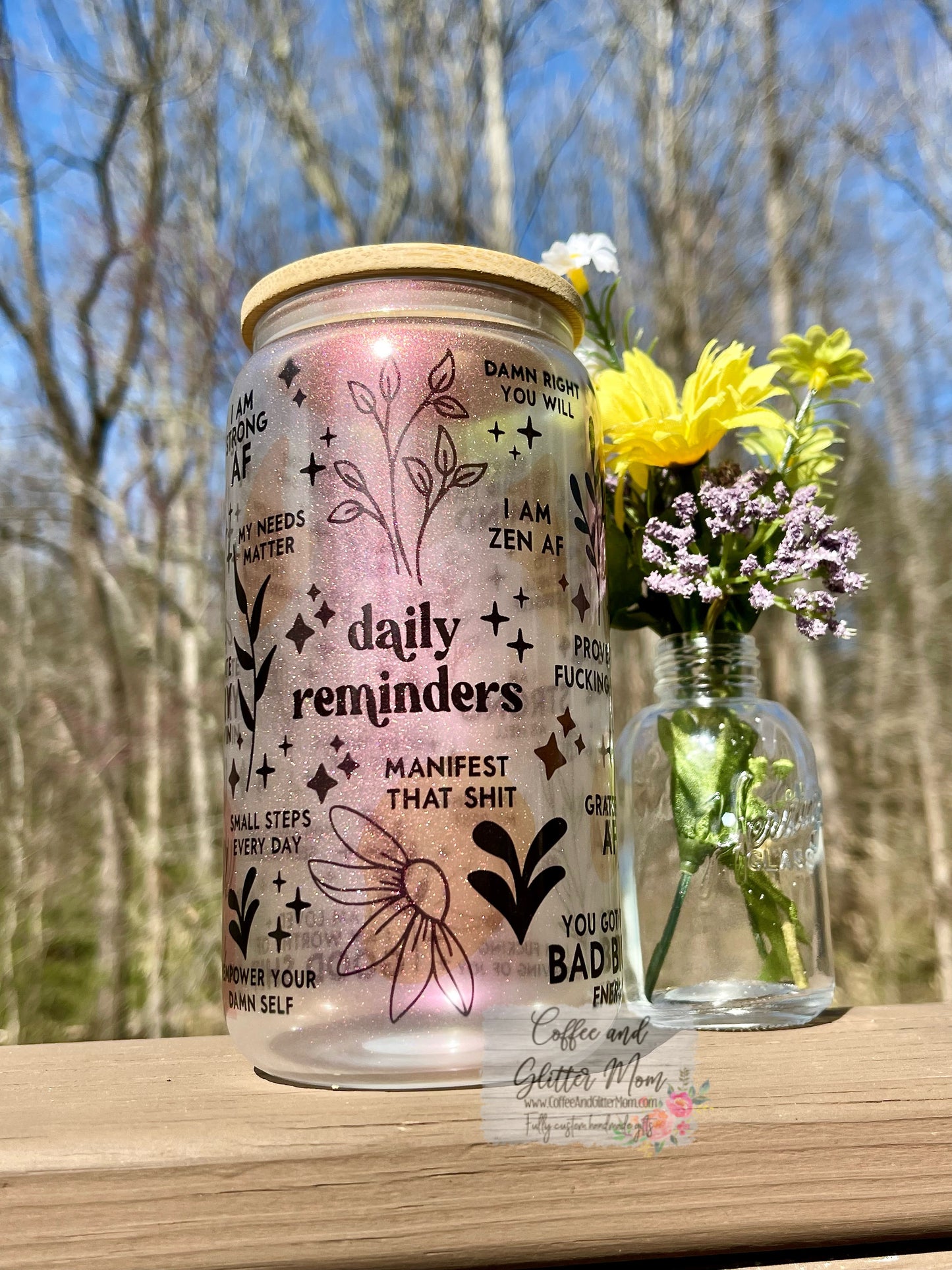 Pink Daily Reminders NSFW 16oz Iridescent Glass Can
