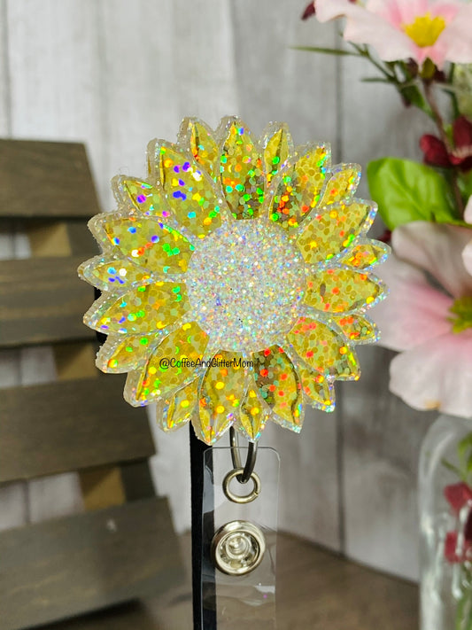 Diamond Holographic Sunflower Badge Reel