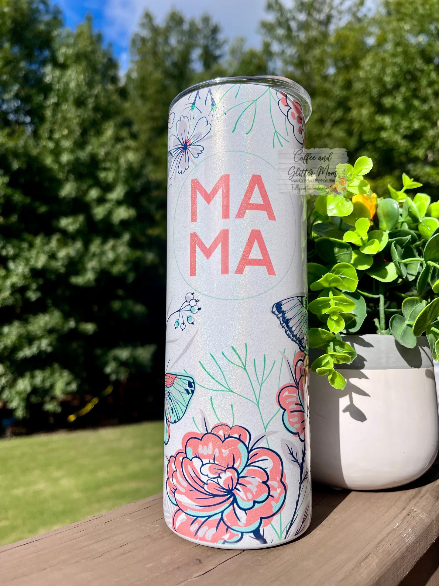 Butterfly Mama 20oz Holographic White Skinny Tumbler