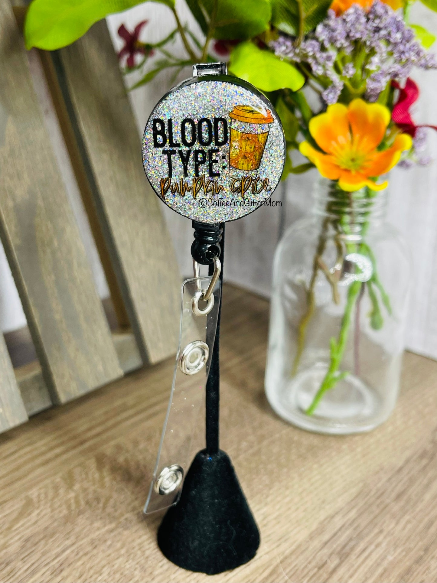 Blood Type: Pumpkin Spice Silver Holographic Badge Reel