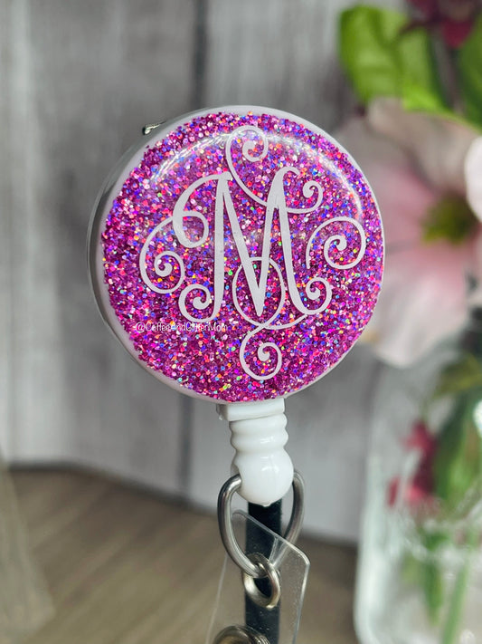 Pick your letter 'Electric Purple' Badge Reel