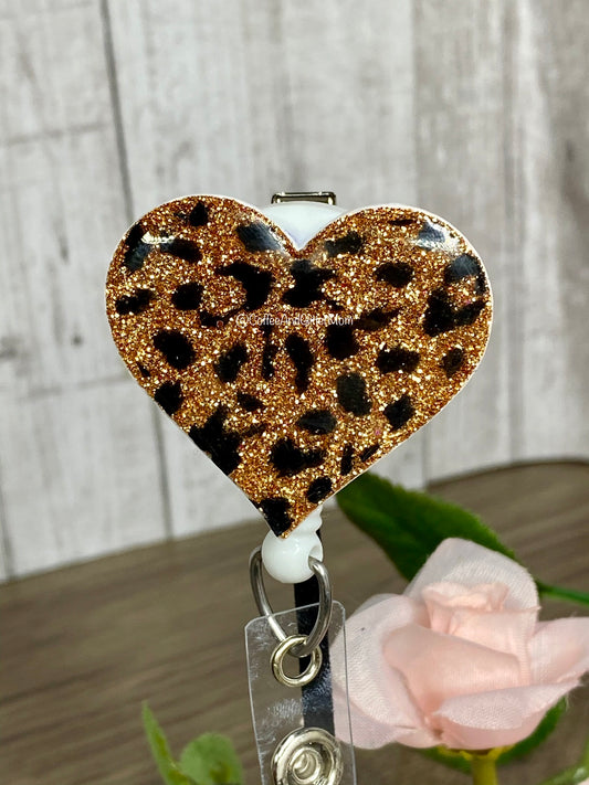 Cheetah Print Heart Badge Reel