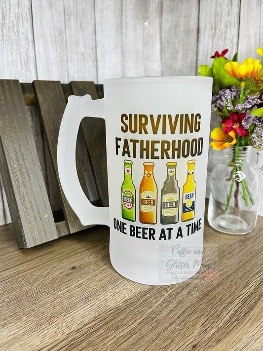 Surviving  Fatherhood One Beer 16oz Frosted Glass Stein