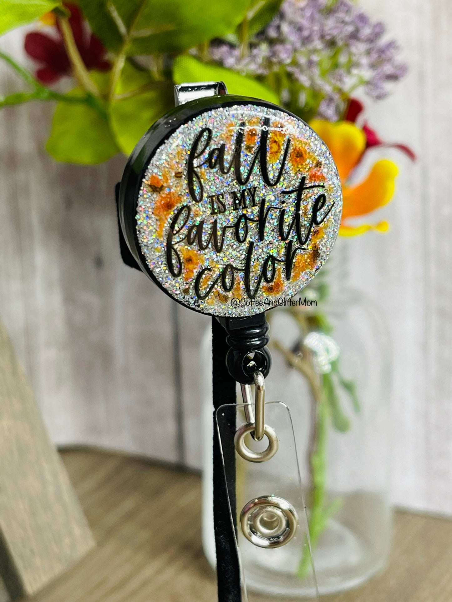 Fall is my Favorite Color Silver Holographic Badge Reel