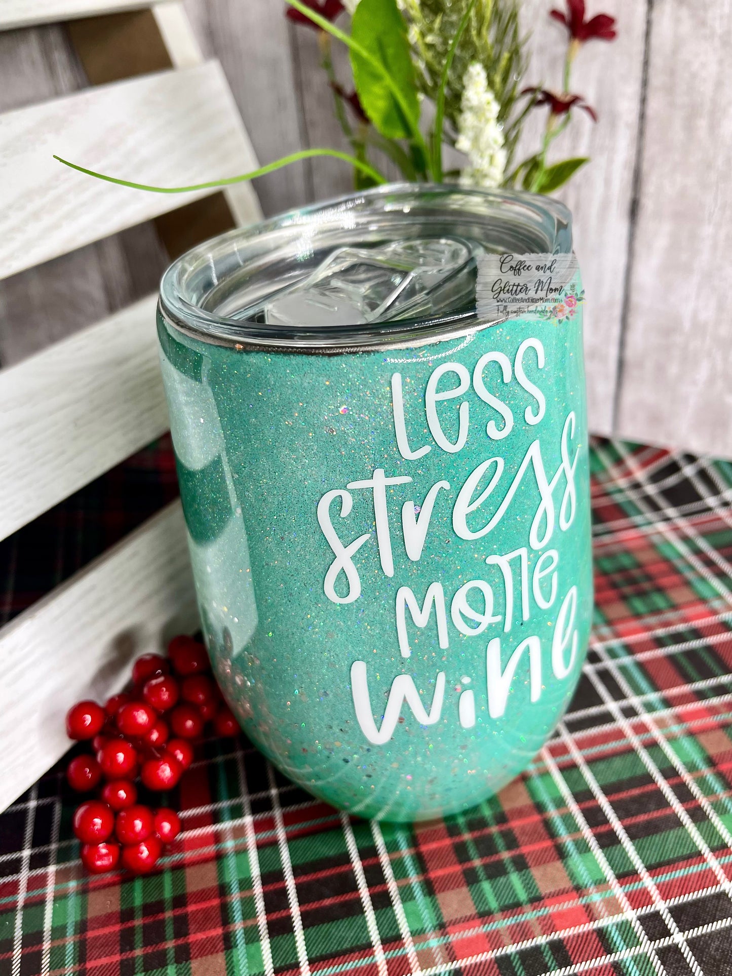 Less Stress More Wine 15oz Wine Tumbler with Lid and Straw