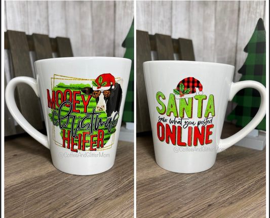 Mooey Christmas Heifer/ Santa Saw 12oz Ceramic Mug