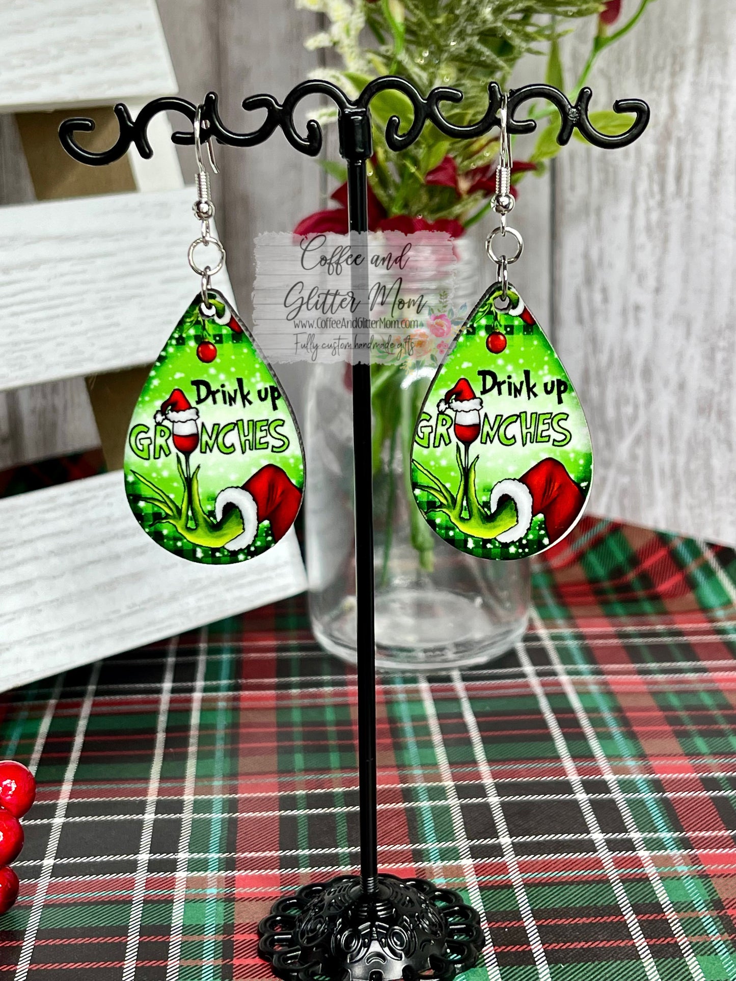 Drink Up Grinches Christmas Earrings