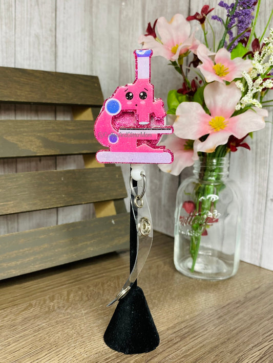 Pink Microscope Badge Reel