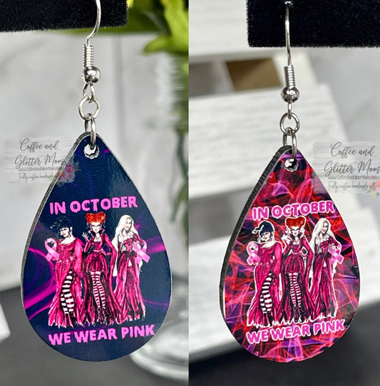 In October We Wear Pink Sanderson Witches Halloween Earrings