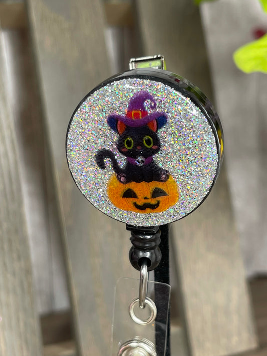 Black Cat Silver Holographic Badge Reel