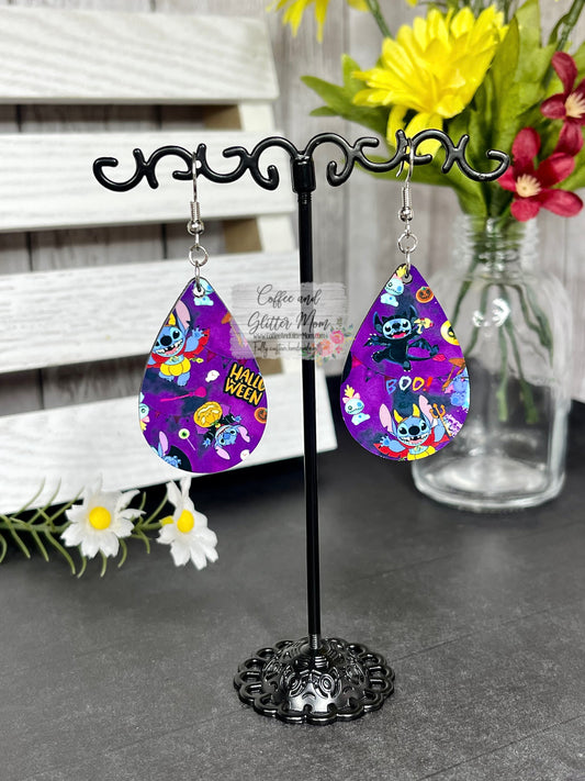 Purple Stitch Halloween Teardrop Earrings