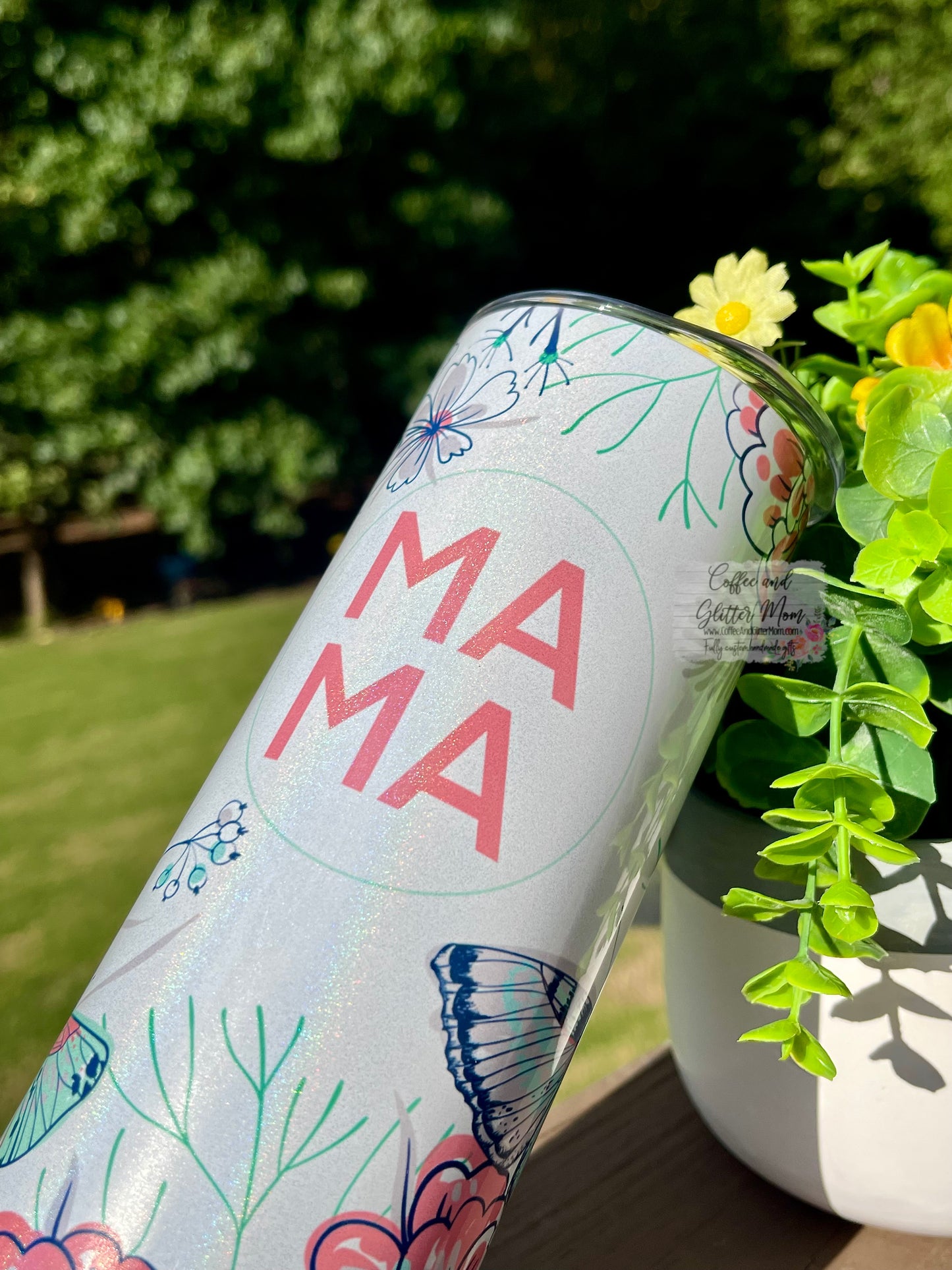 Butterfly Mama 20oz Holographic White Skinny Tumbler