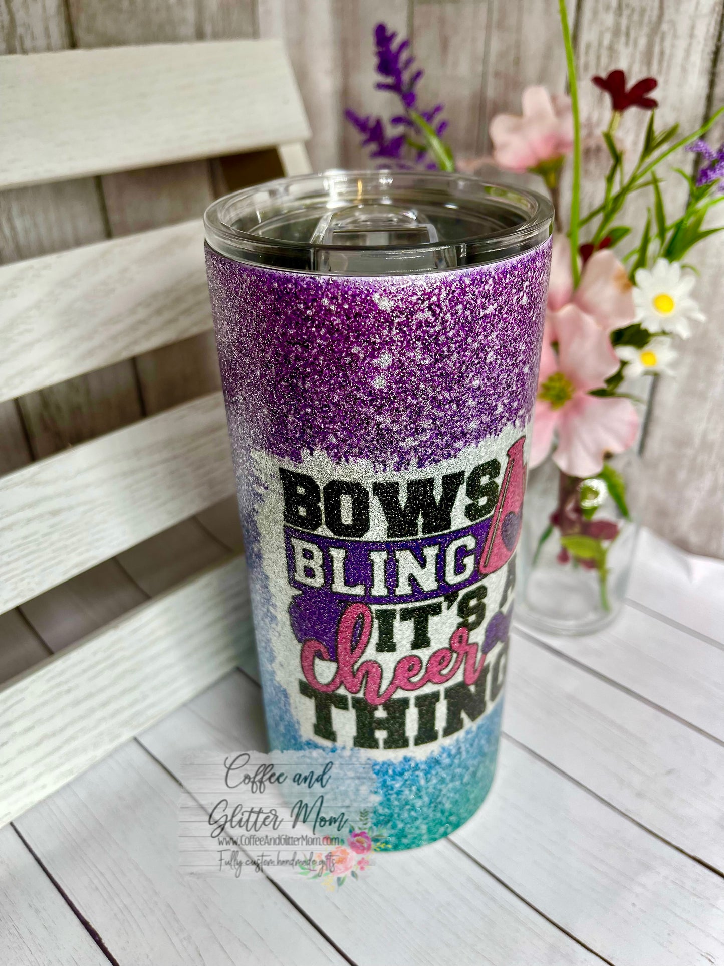 Bows And Bling Cheer Thing 15oz Silver Glitter Skinny Tumbler