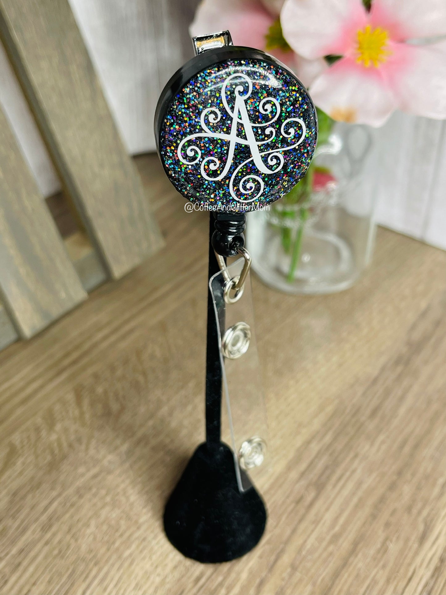 Holographic Black Swirly “A”  Badge Reel