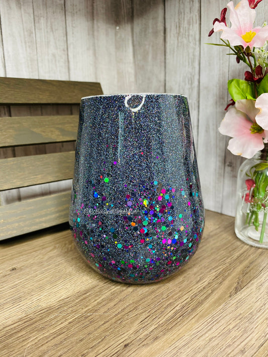 Holographic Black and Galaxy Chunky Wine Tumbler