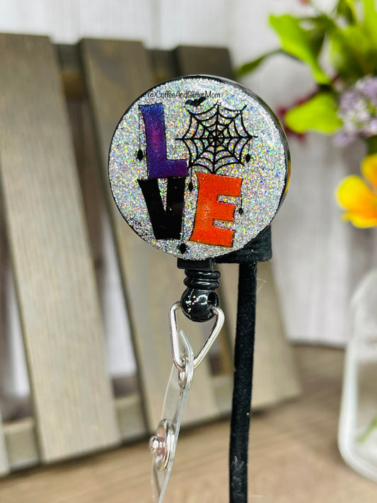 Love Spider Web Silver Holographic Badge Reel