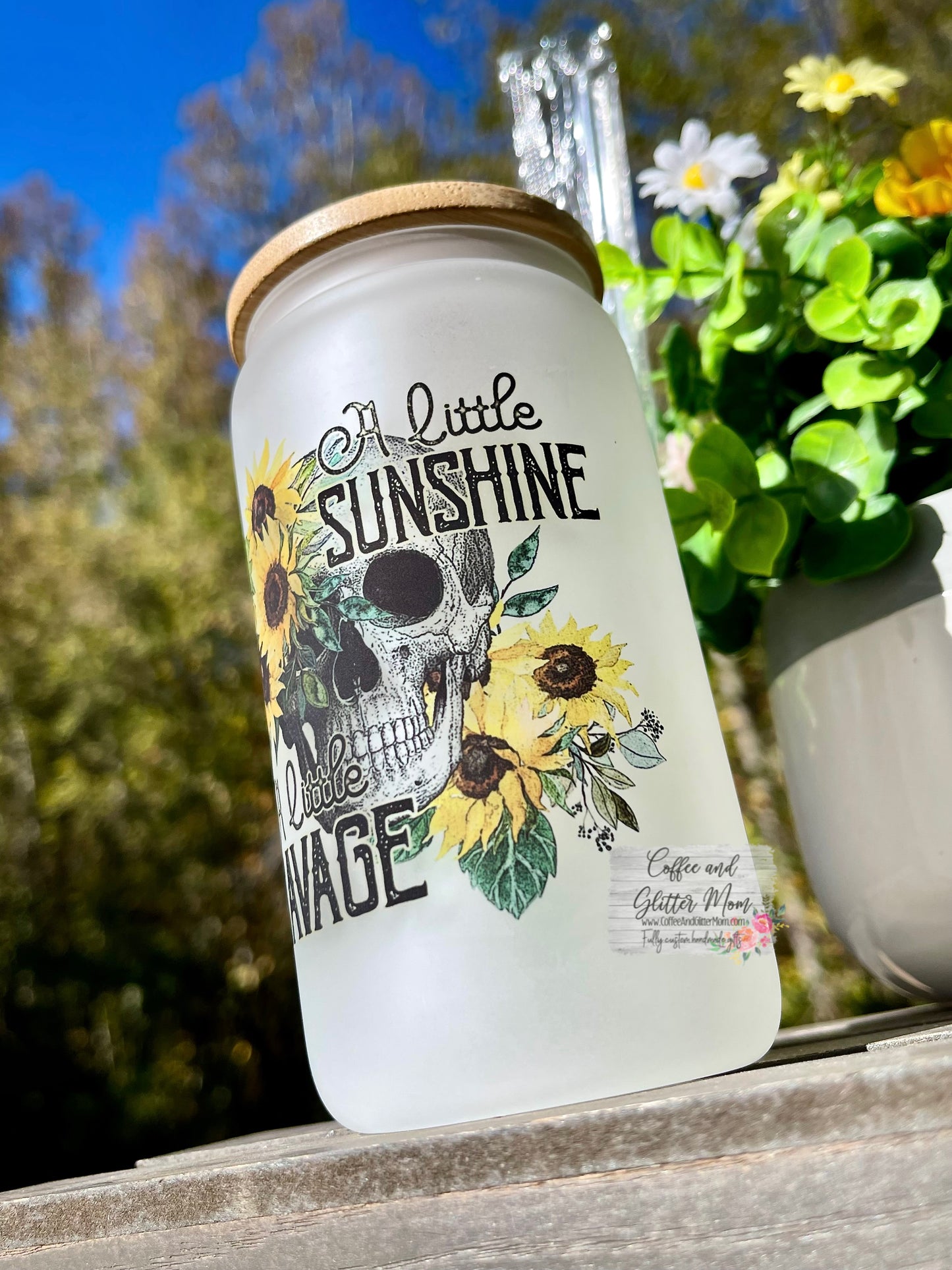 A Little Sunshine & Savage 12oz Frosted Glass Can