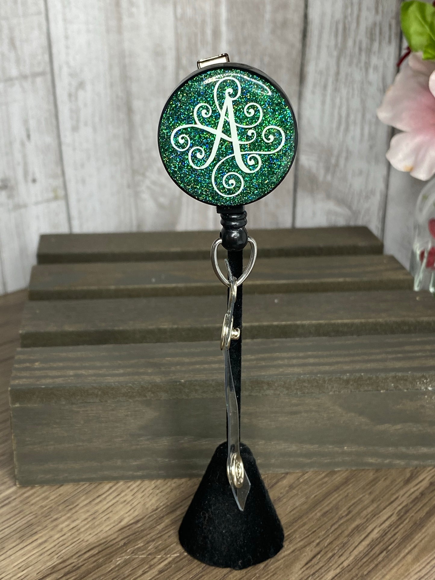 Pick your letter ‘Holographic Green' Badge Reel