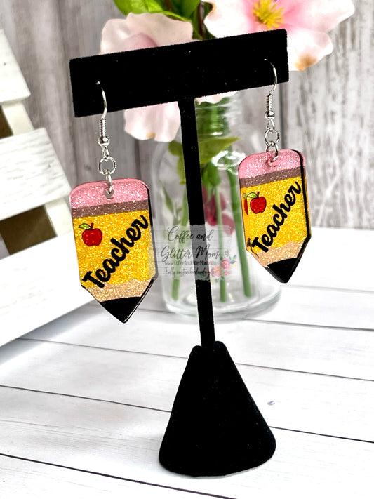 Teacher Pencil Glitter Earrings