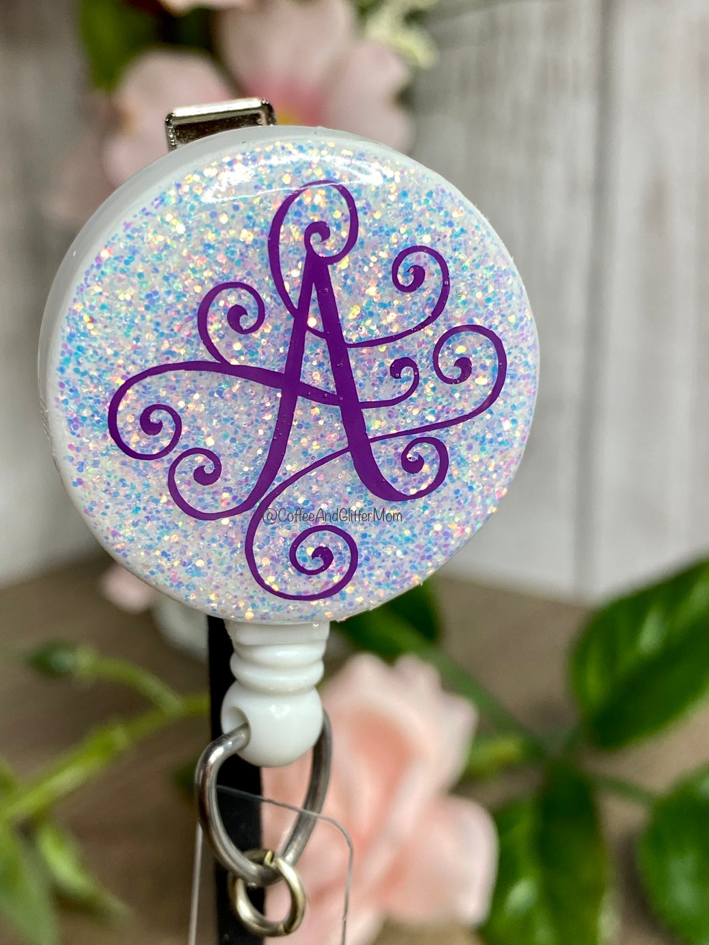 Pick your Dark Purple letter 'Golden Opal' Badge Reel – Coffee And Glitter  Mom