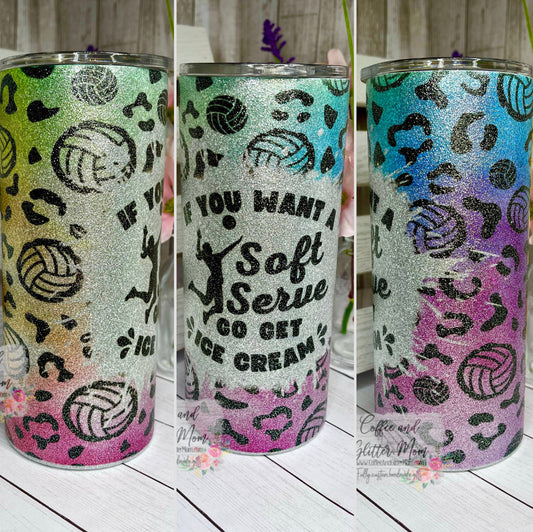 Volleyball Soft Serve 15oz Silver Glitter Skinny Tumbler