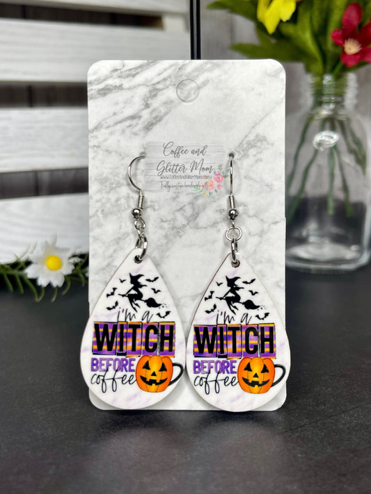 Witch Before Coffee Halloween Teardrop Earrings