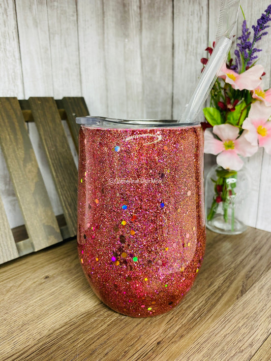 Holographic Rose Gold 15oz Wine Tumbler with Lid and Straw