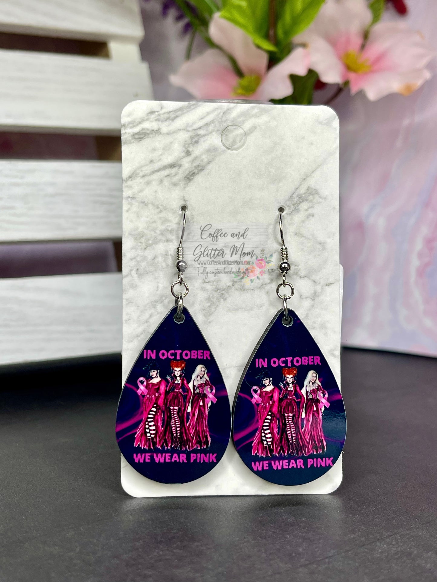 In October We Wear Pink Sanderson Witches Halloween Earrings