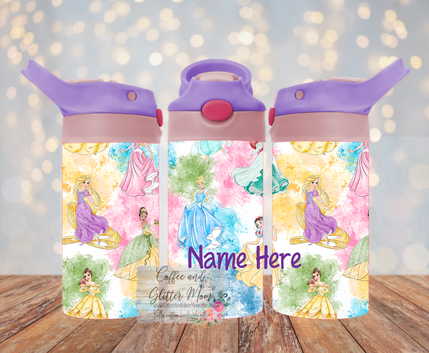 Watercolor Princesses 12oz Kids Water Bottle Tumbler