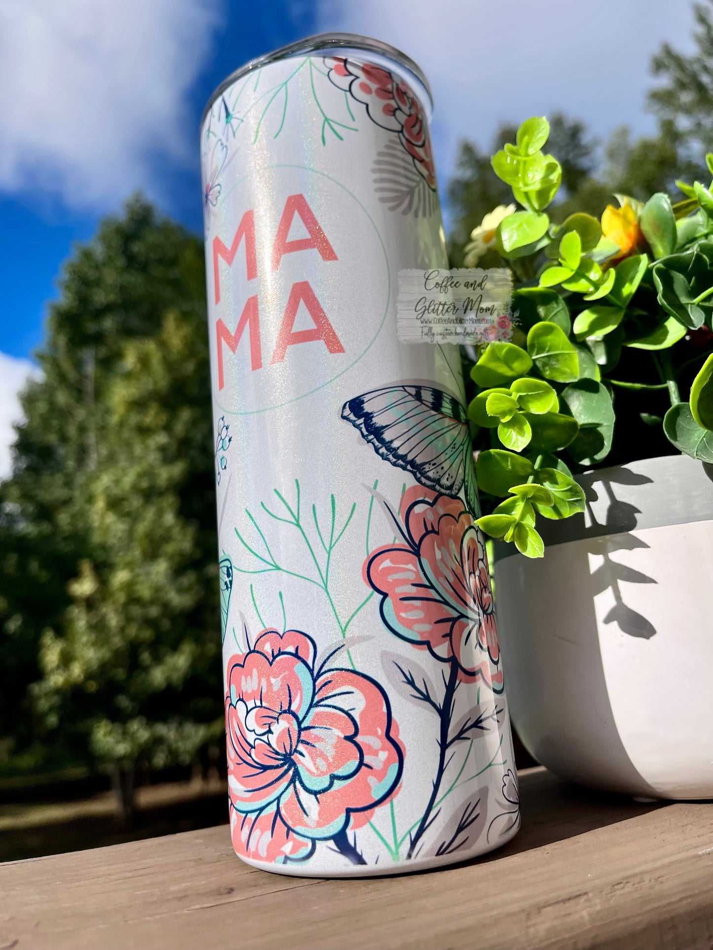 Butterfly Mama 20oz Holographic White Skinny Tumbler